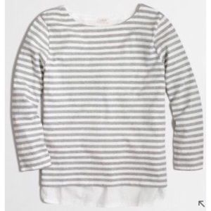 J. Crew Grey and White Stripe Woven-Back Top